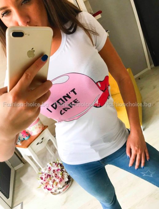 Сладка дамска блузка с надпис I DON'T CARE от Фешън чойст