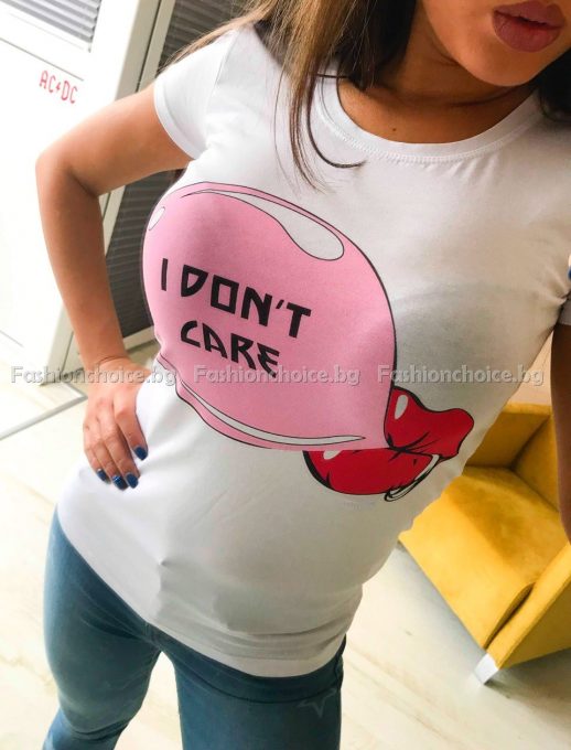 Сладка дамска блузка с надпис I DON'T CARE от Фешън чойст