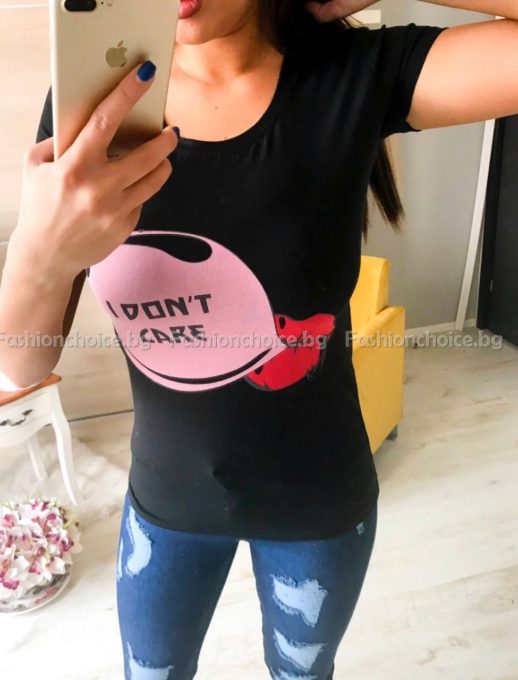 Сладка дамска блузка с надпис I DON'T CARE от Фешън чойст