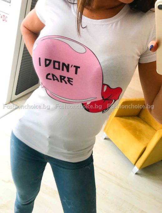 Сладка дамска блузка с надпис I DON'T CARE от Фешън чойст