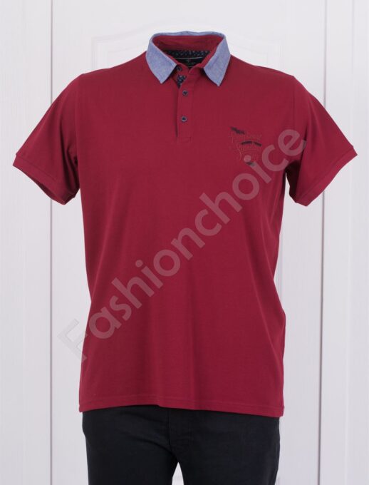 Мъжка блуза с дънкова якичка/2XL-8XL/-бордо-код 316