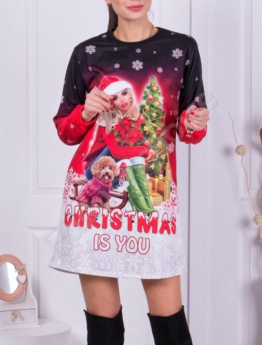 Дамска рокля с коледни мотиви CHRISTMAS IS YOU-код 2582-1