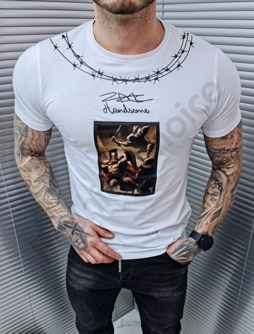Мъжка тениска с интересна щампа и надпис Handsome-код 27