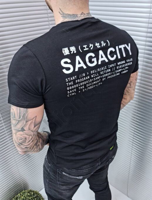Мъжка тениска с неонов надпис Sagasity-черна код 2370