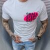 Мъжка тениска в бяло с надпис Small step every day-код 6658-1