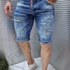 Мъжки къси сини дънки с кръпки и изтъркан ефект-код 510
