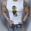 Мъжка тениска без ръкави с щампа мече и надпис Skate king-бяло-код 4309