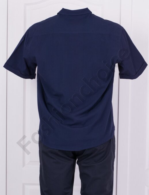 Мъжка памучна риза от релефна материя/3XL-8XL/-тъмносиня-код 22303-1