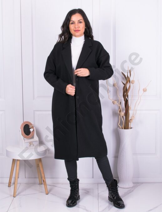 Дълго Oversize палто от Италиански кашмир-черно-код 7298