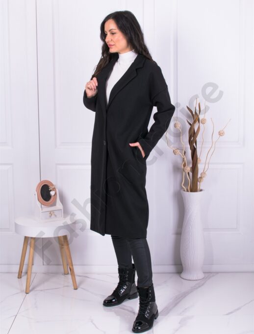 Дълго Oversize палто от Италиански кашмир-черно-код 7298
