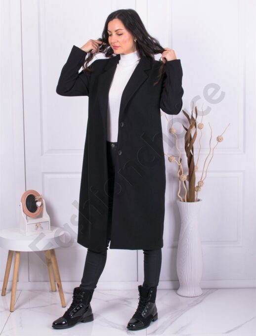 Дълго Oversize палто от Италиански кашмир-черно-код 7298