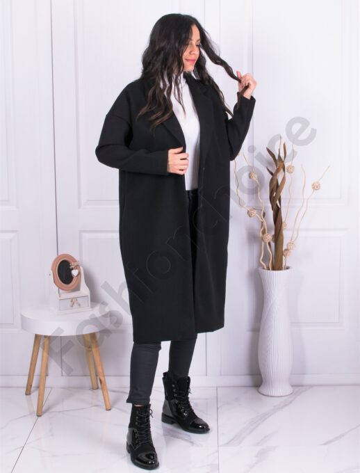 Дълго Oversize палто от Италиански кашмир-черно-код 7298