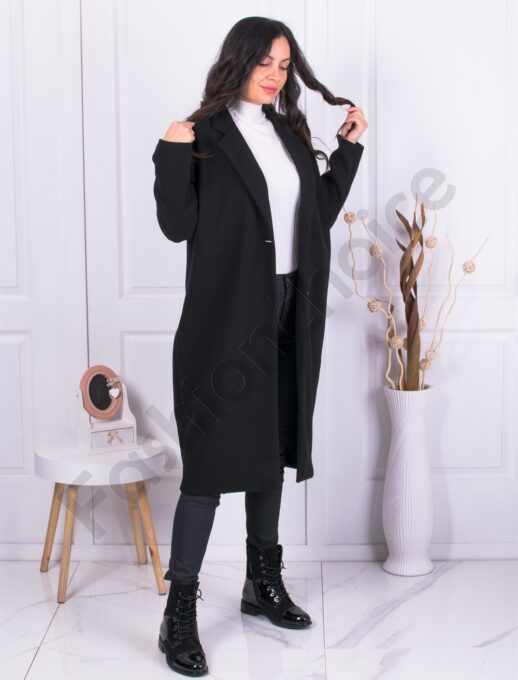 Дълго Oversize палто от Италиански кашмир-черно-код 7298