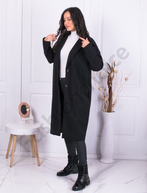 Дълго Oversize палто от Италиански кашмир-черно-код 7298