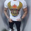 Мъжка тениска със златиста щампа лъв и корона-бяло-код 1270-5