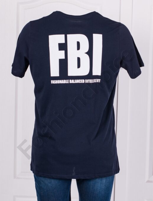Мъжка макси тениска с щампа FBI отпред и на гърба-тъмносиньо-код 23127-2