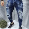 Мъжки тъмносини дънки с накъсване и кръпки от деним-код 7220
