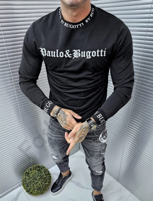 Мъжка блуза с малък надпис Paulo Bugotti-черно-код 2339-4