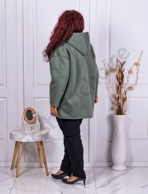 Топъл макси жакет от неопрен с качулка-каки-код 3065-3