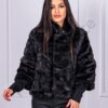 Актуално дамско късо палто от еко косъм с плетени ръкави-черно-код 23720