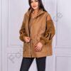 Дамско Oversize палто с плетени ръкави и качулка-камел-код 22259-2