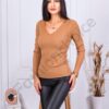Дамска блуза от рипс с V-деколте-камел-код 23738-2