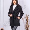 Дамско луксозно палтенце с колан-черно-код 8441-2