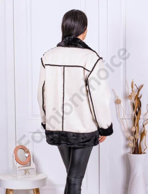 Oversize дамско кожухче с контрастна вътрешност-сиво-код 230118