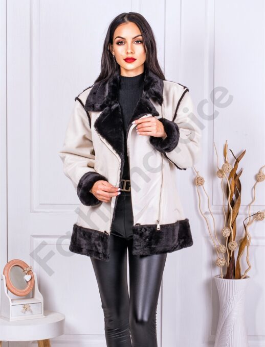 Oversize дамско кожухче с контрастна вътрешност-сиво-код 230118
