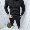 Мъжки изчистен зимен комплект с качулка и худи горнище-черно-код 2361