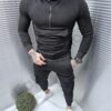 Мъжки спортен релефен комплект с худи горнище-черно-код 289