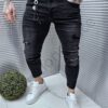 Мъжки черни дънки Skinny Fit с леко избелял ефект и кръпки с надпис-код 7292