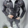 Мъжко дънково яке с накъсване и пръски-черно-код 3508-4