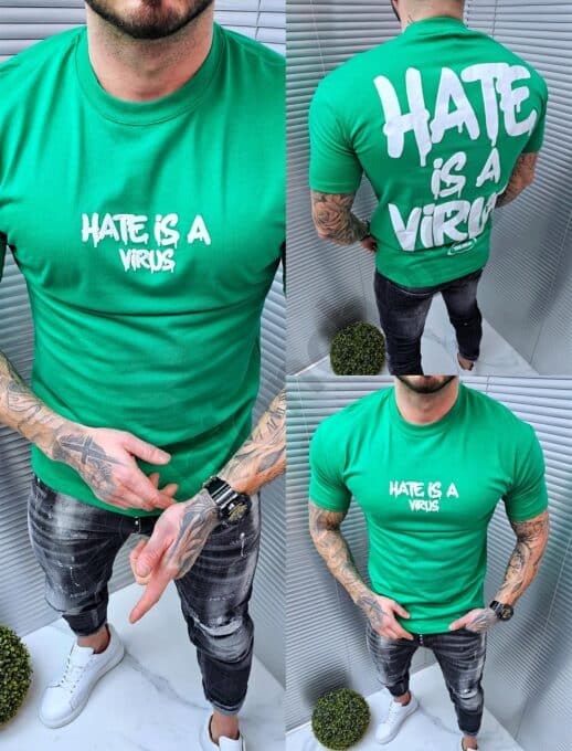 Mъжка тениска с надпис Hate is a virus-зелено-код 241350-7