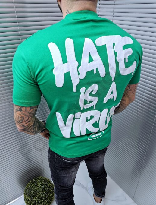 Mъжка тениска с надпис Hate is a virus-зелено-код 241350-7