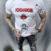 Mъжка тениска с напръскан десен и надпис Iconice-бяло-код 241350-25