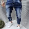 Мъжки тъмносини дънки с надран ефект и пръски/32-42/-код 17229