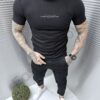 Спортно-елегантен мъжки комплект с блуза от релефна материя-черно-код 4007