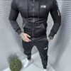 Мъжки спортен комплект от релефна материя с бродерия-черно-код 3010