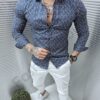 Стилна мъжка риза на цветни мотиви в тъмносиньо-код 6508
