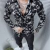 Елегантна мъжка риза в черно с бели надписи-код 2933