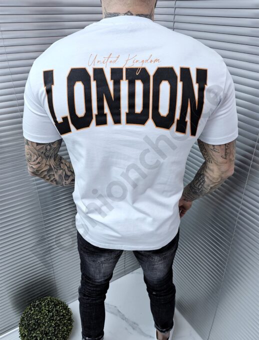 Mъжка тениска с щампа и надпис London-бяло-код 241350-39
