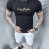 Mъжка тениска в черно със златист гумиран надпис Cosa Nostra-код 040