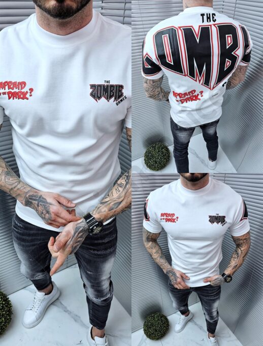 Mъжка oversize тениска с надпис Zombie-черно-код 306