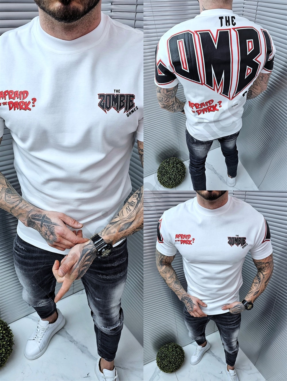 Mъжка oversize тениска с надпис Zombie-черно-код 306