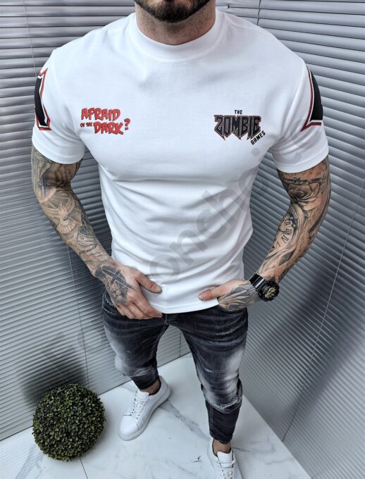 Mъжка oversize тениска с надпис Zombie-черно-код 306