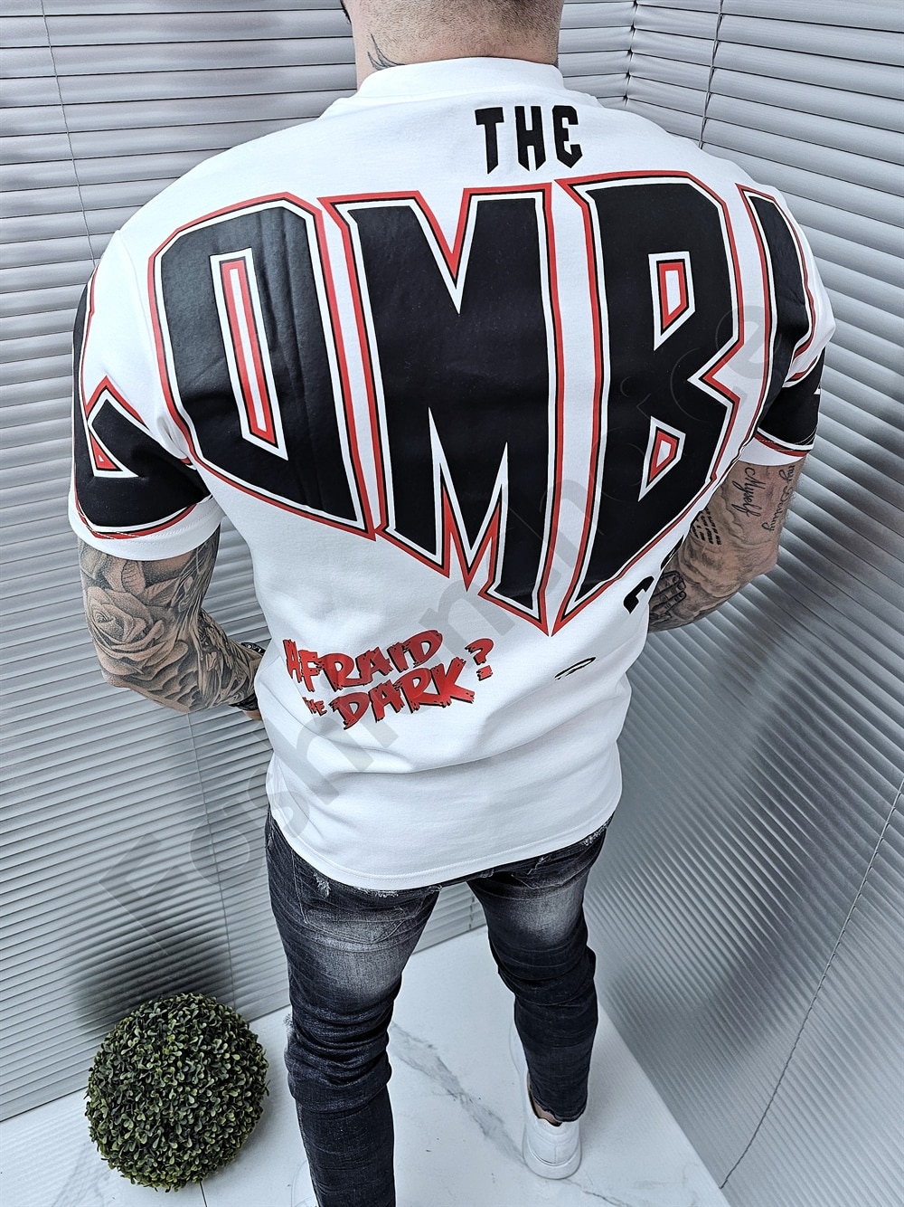 Mъжка oversize тениска с надпис Zombie-черно-код 306