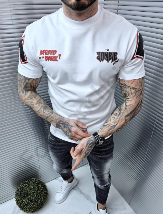 Mъжка oversize тениска с надпис Zombie-черно-код 306