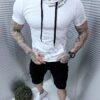 Мъжка тениска с качулка и бродирани надписи-бяло-код 979-2