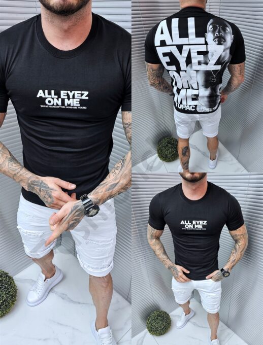 Mъжка тениска с надпис All eyez on me отпред и на гърба-черно-код 7083
